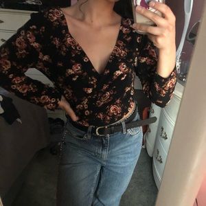 80s black floral crop top